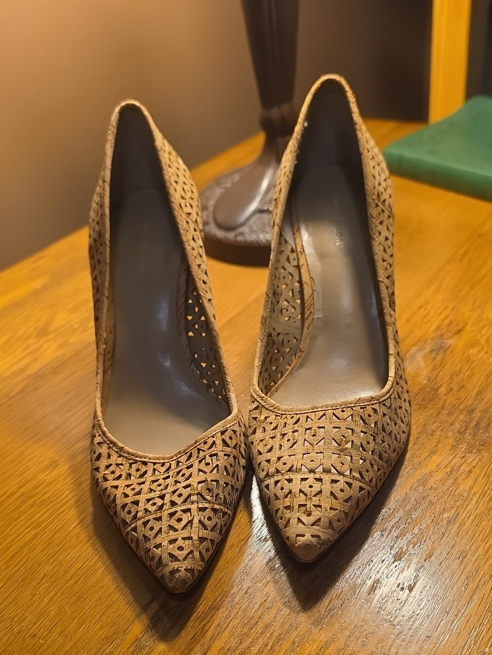 Ann Taylor Taupe Laser-Cut Pointed Pumps